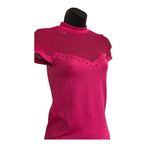 Bebe hot pink mesh rhinestone bebe logo scuba fit stretch active top size XS/S - Picture 10 of 14